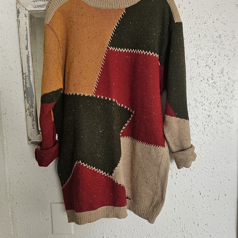 Vintage 90s LizWear Patchwork Boho Oversized Sweater Size Medium